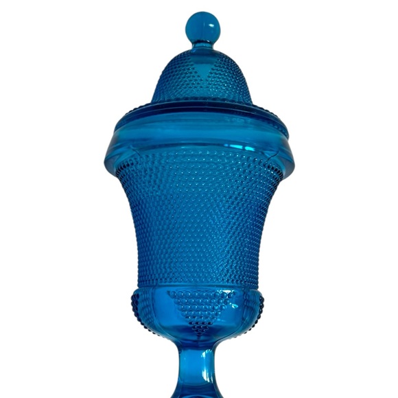 Vintage L.E. smith turquoise blue footed apothecary jar with lid - Picture 3 of 9